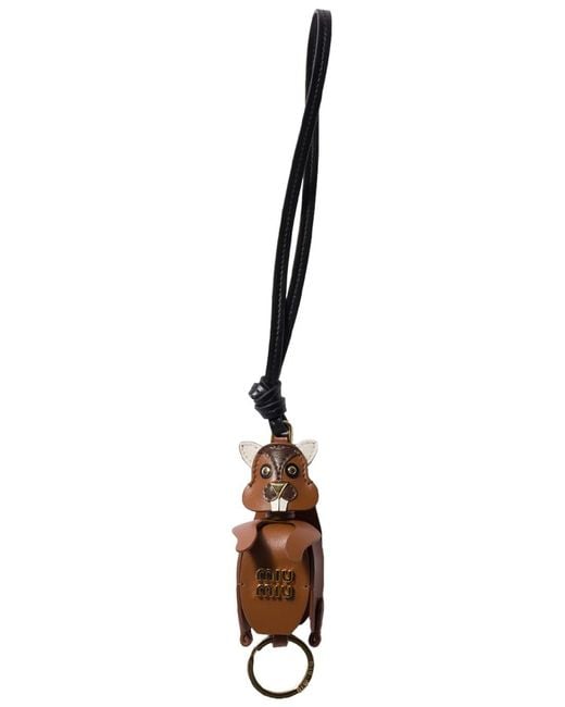 Miu Miu Brown Cognac Leather Key Ring Trick