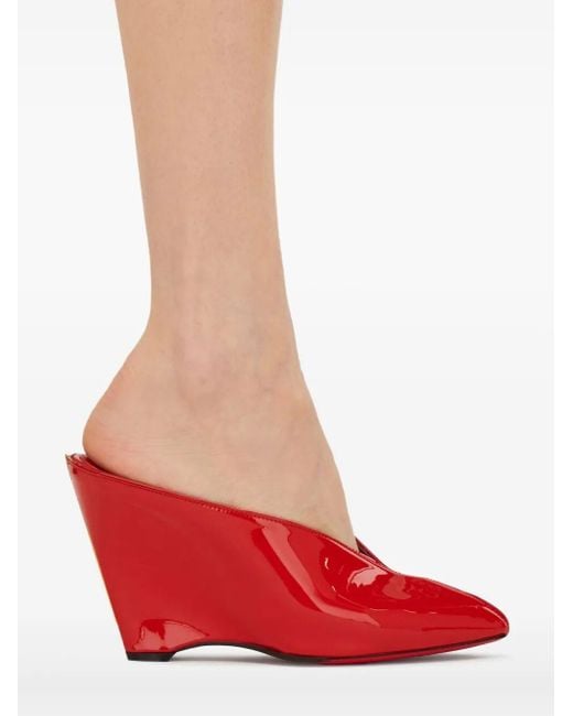 Ferragamo Red Alicia 95 Peep Toe Patent Leather Mule Shoes
