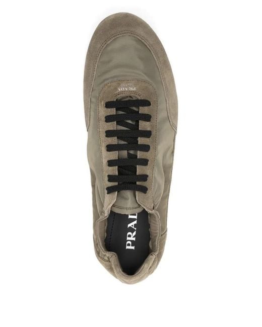 Prada Green Collapse Re-Nylon And Suede Elasticized Sneakers for men