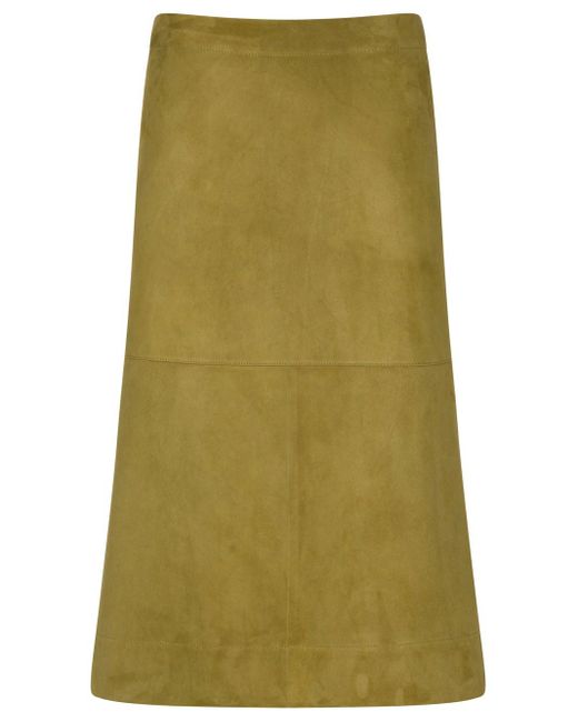 Bottega Veneta Green Suede Leather Midi Skirt Clothing