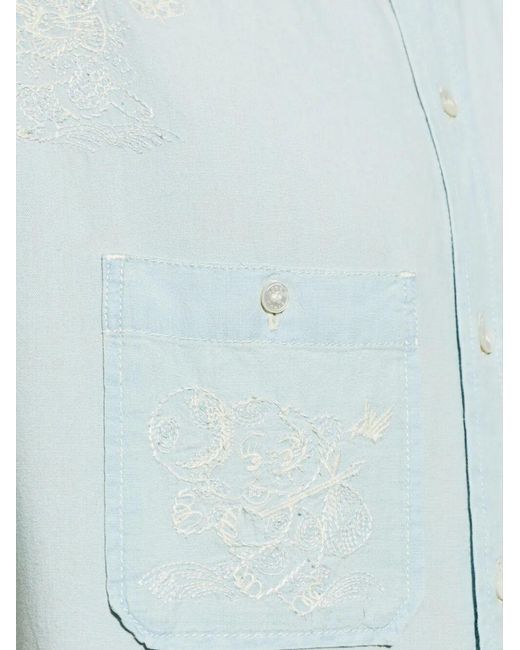 KENZO Blue Cartoon' Embroidered Short Sleeve Shirt for men