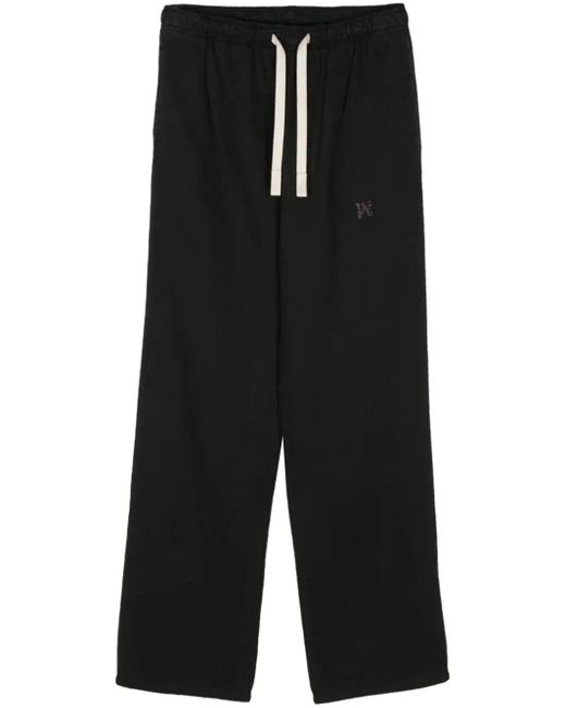 Palm Angels Black Wide Pants With Monogram for men