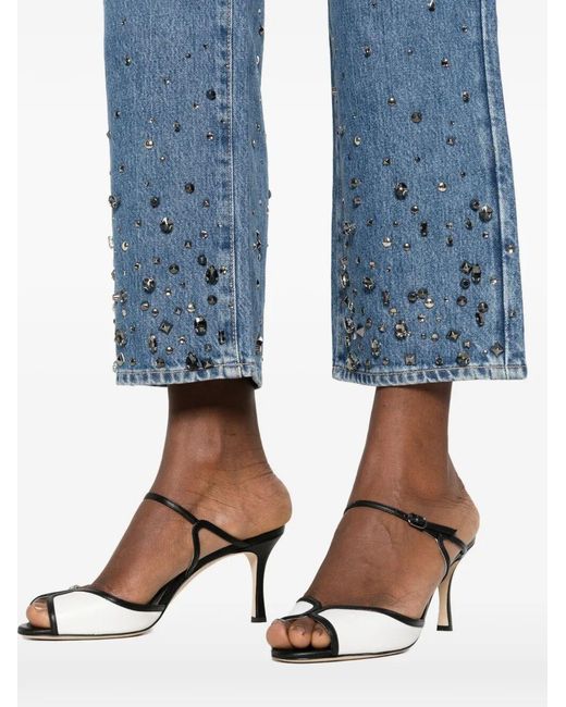 7 For All Mankind Blue Calie Embellished Ankle-Length And Straight Leg Jeans