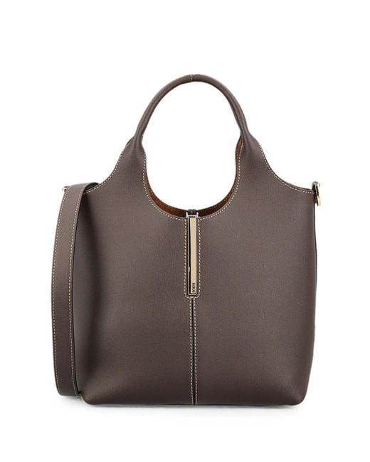 Tod's Brown Mini Leather Shopping Bag With Metal Bar