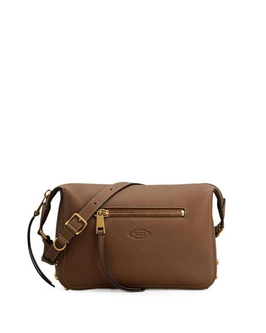 Tod's Brown Metal Dots Mini Leather Shoulder Bag