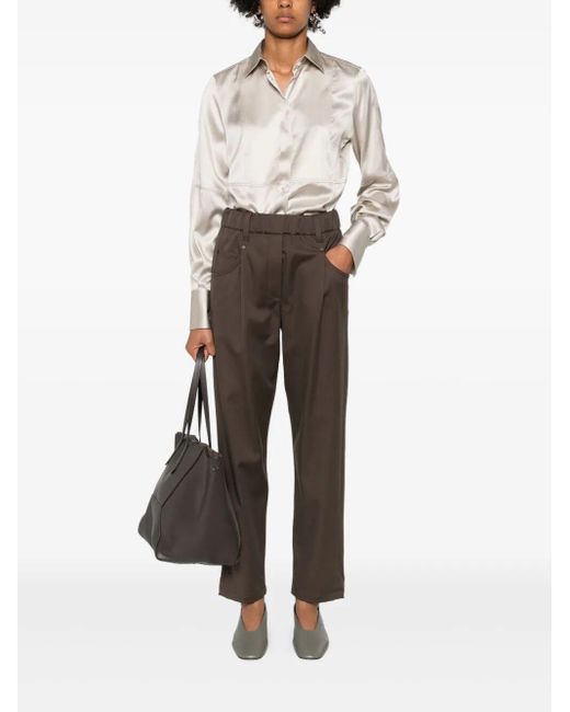 Brunello Cucinelli Gray Pleated-Front Five-Pocket Trousers