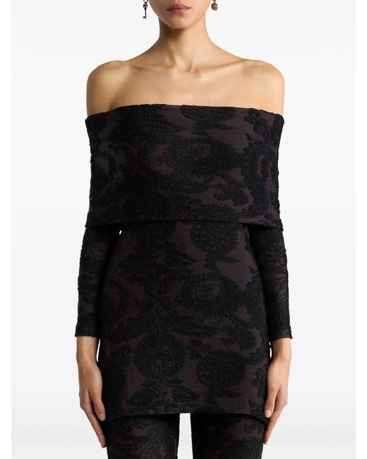 Etro Black Velvet Jacquard Sweater With Paisley Foliage Pattern