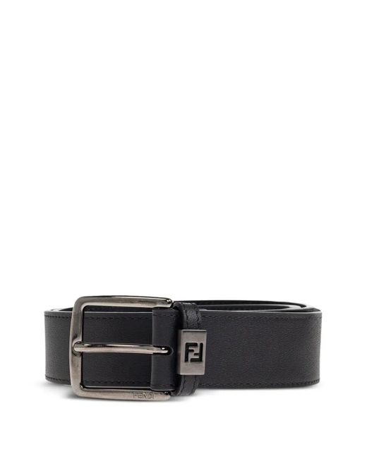 Fendi Black Leather Ff Belt for men