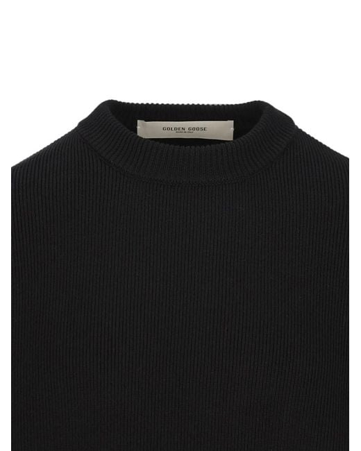 Golden Goose Deluxe Brand Black Ribbed Regular Fit Sweater With Logo Patch On The Back for men