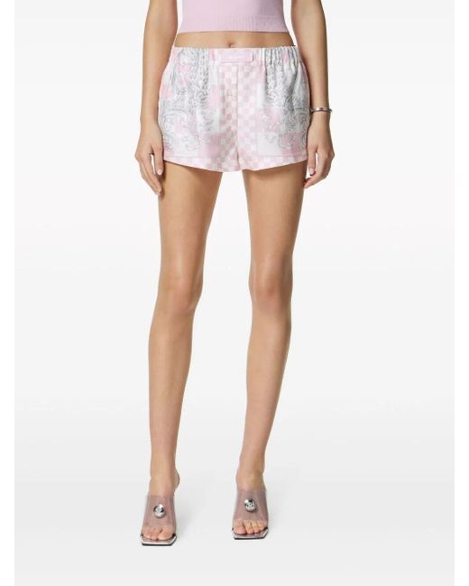 Versace Pink Checkered Print Shorts