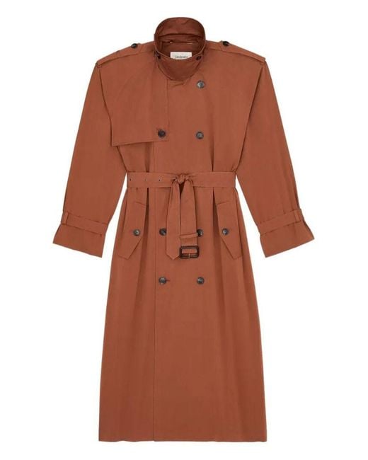Saint Laurent Brown Water-Repellent Cotton And Silk Double-Breasted Trench Coat