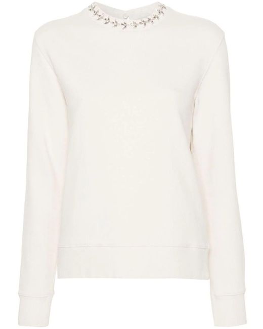 Golden Goose Deluxe Brand White Crewneck Sweatshirt With Crystals