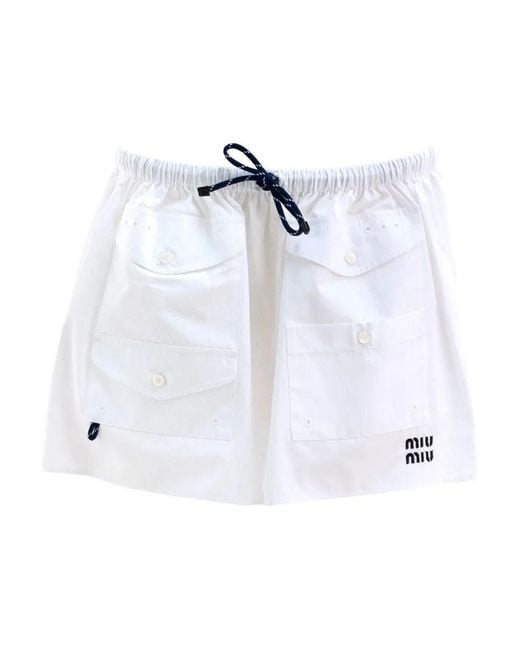 Miu Miu White Multipocket Miniskirt With Embroidered Logo