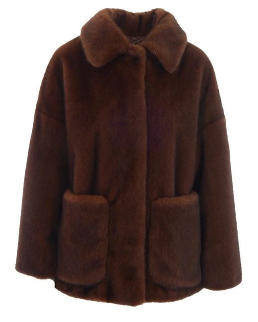 Herno Brown Short Faux Fur Coat
