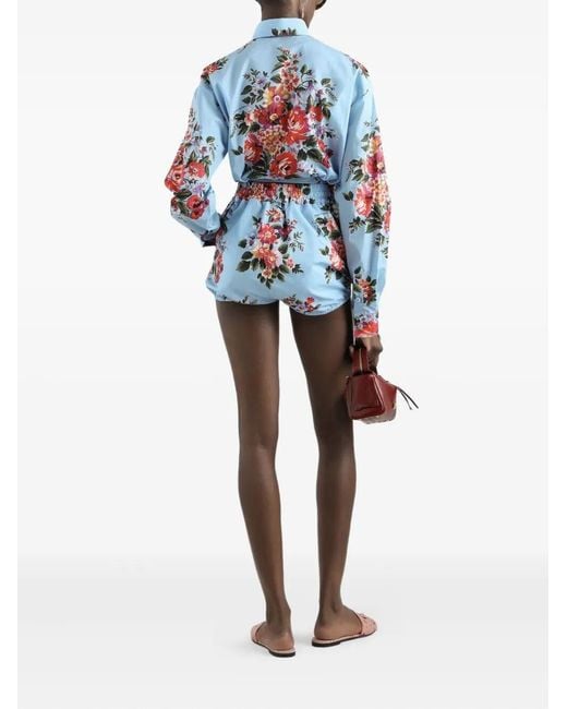 Dolce & Gabbana Blue Flower Print Cotton Shirt