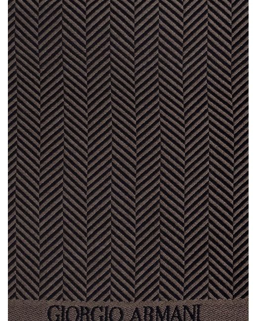 Giorgio Armani Black Herringbone Virgin Wool Scarf With Fringes for men
