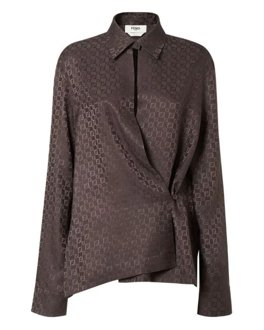 Fendi Brown Silk Ff Jacquard Shirt