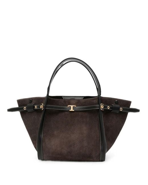Tod's Black Small T Timeless Suede Bag