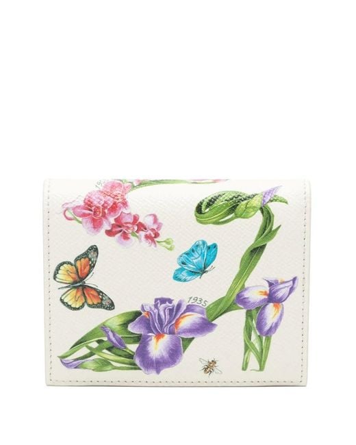 Ferragamo White Compact Gancini Wallet With Romantic Print