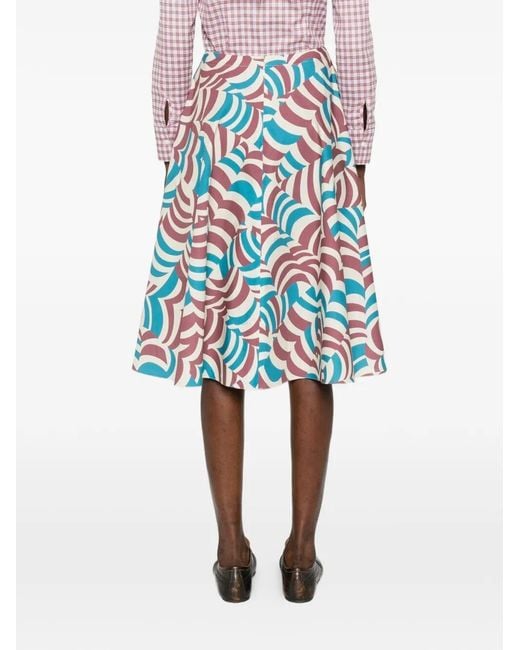 Marni White Printed Cotton Midi Skirt