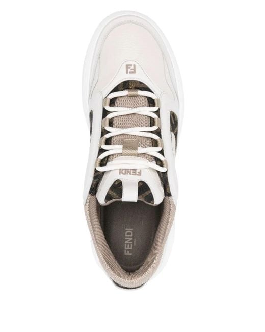 Fendi White Force Leather Sneakers With Ff Jacquard And Mesh Details for men