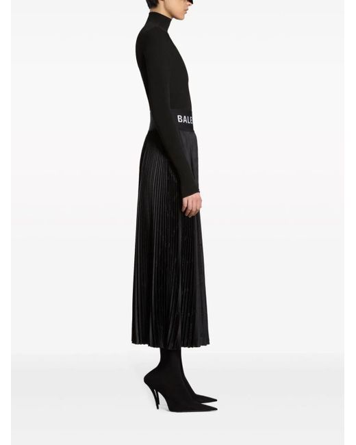 Balenciaga Black Pleated Logo-jacquard Midi Skirt