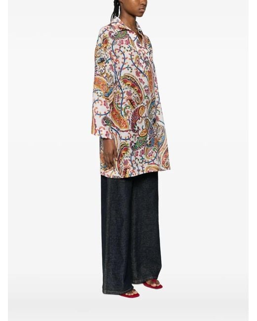 Etro White V-Neck Paisley Print Shirt