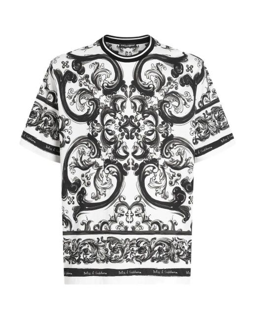 Dolce & Gabbana Black And Crewneck T-Shirt With All-Over Graphic Print for men