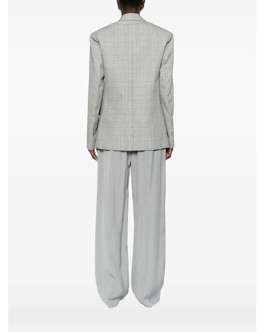 Victoria Beckham Gray Check Wool Double-Breasted Tailored Jacket