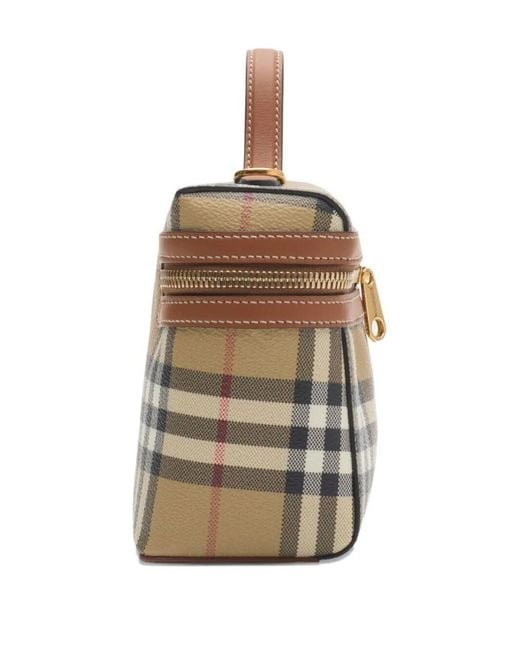 Burberry Brown Vanity Check Bag With Removable Strap