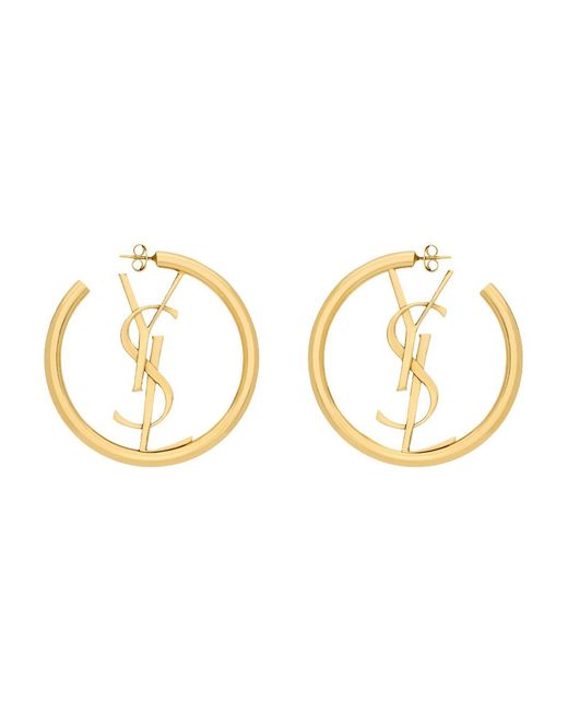 Saint Laurent Metallic Cassandre Hoop Earrings