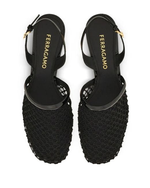 Ferragamo Black Elegant Mesh And Leather Slingback Pumps