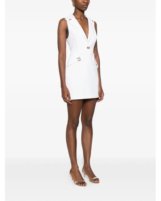 Elisabetta Franchi White Double Stretch Crepe Mini Dress With Logo Details