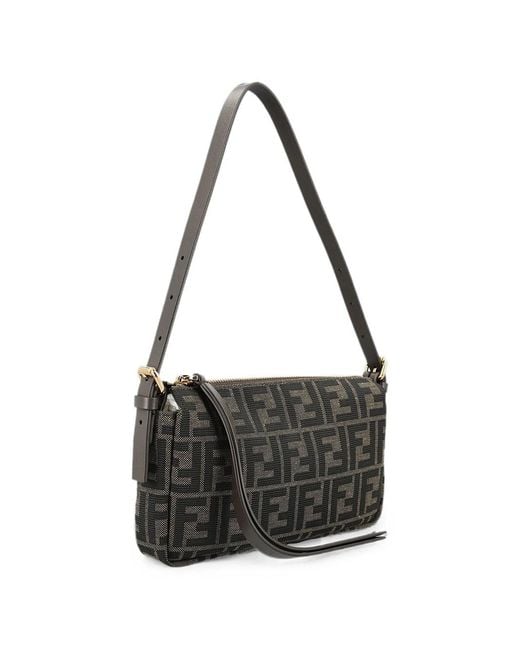 Fendi Black Zip Top Small Bag In Ff Zucca Jacquard Fabric