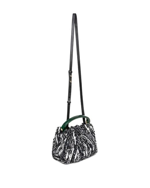 Dries Van Noten Black Small Pleated Jacquard Bag With Resin Handle