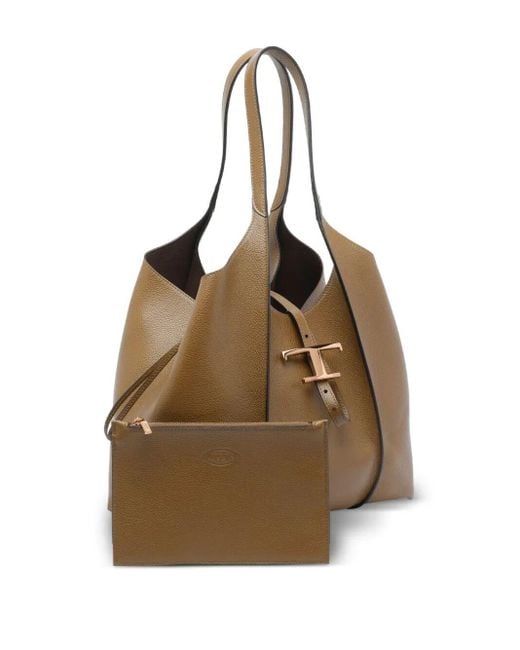 Tod's Brown T Timeless Small Leather Shopping Bag