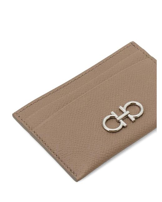 Ferragamo Brown Gancini Grained Leather Card Holder