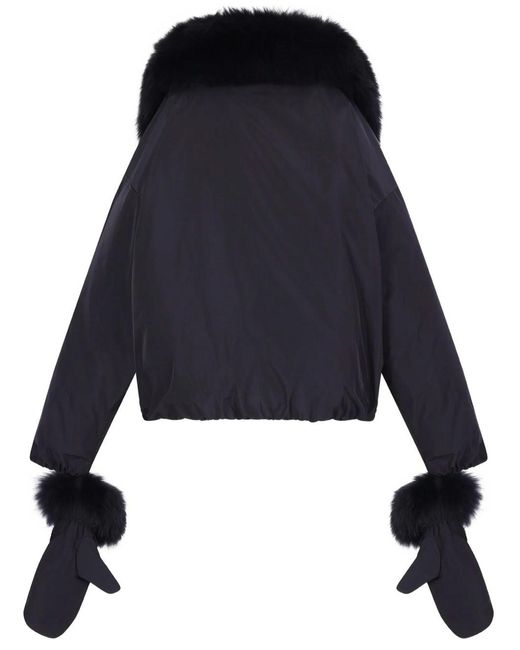 Yves Salomon Blue Down Jacket With Collar And Gloves