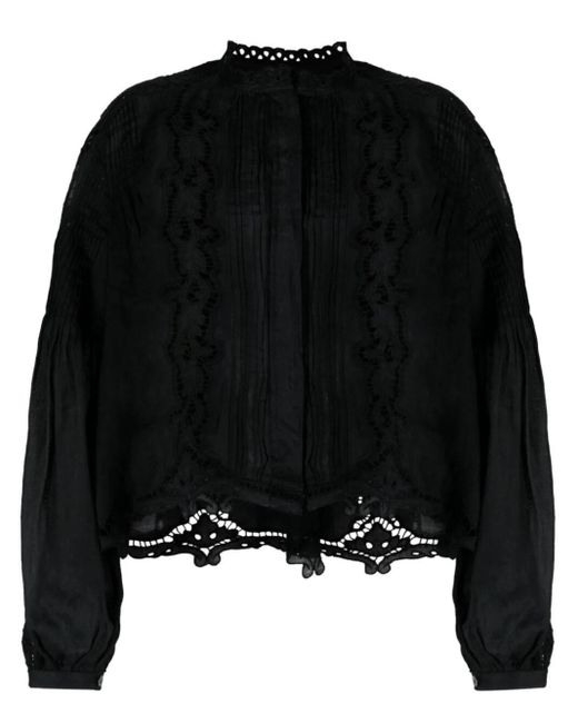 Isabel Marant Black Sangallo Lace Embroidered Blouse