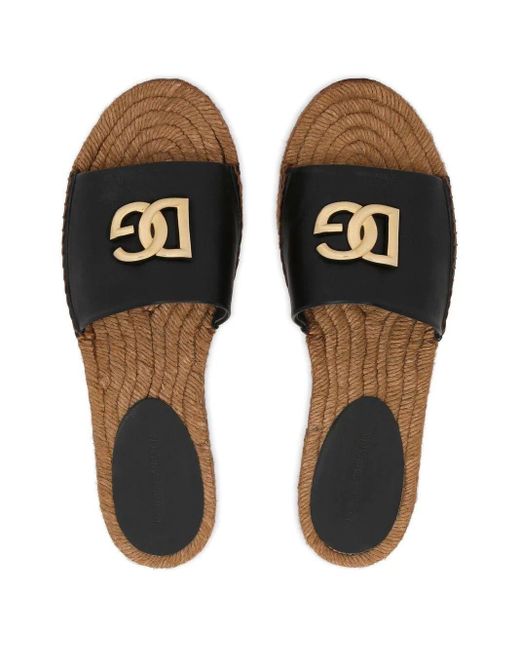 Dolce & Gabbana Brown Leather Slides With Logo-plaque
