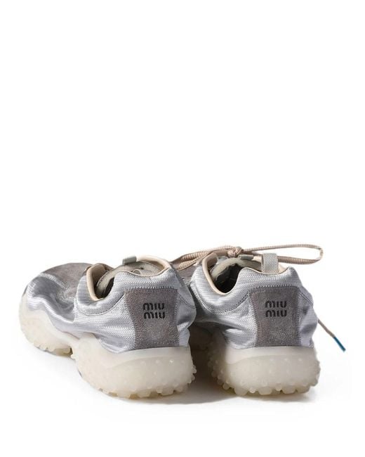 Miu Miu White Sneakers In Nylon And Suede