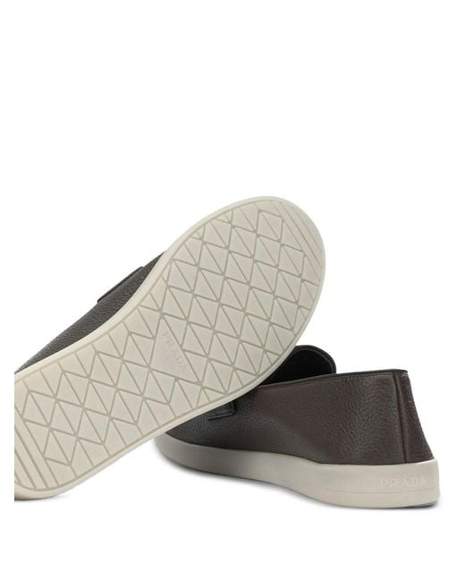 Prada Gray Grained Leather Loafers for men