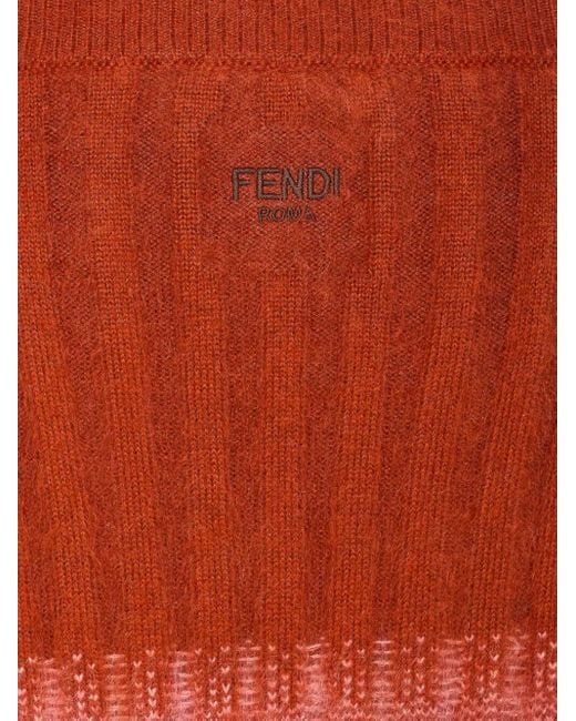 Fendi Red Gradient Mohair And Wool High-Waisted Midi Skirt Clothing