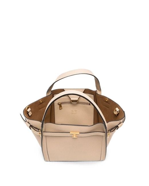Tod's Natural Small T Signature Leather Shopping Bag