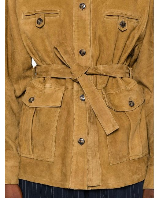 Yves Salomon Brown Belted Suede Jacket