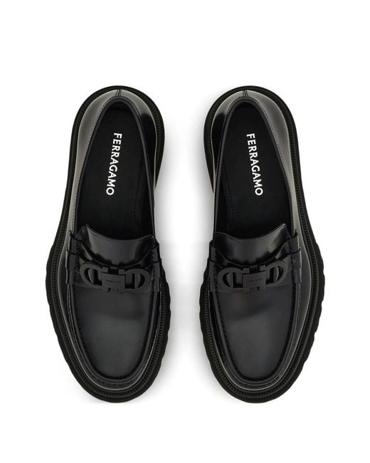 Ferragamo Black Gancini Ornament Moccasins for men