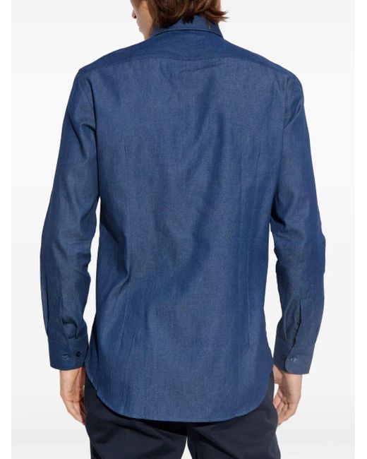 Etro Blue Embroidered Cotton Shirt for men