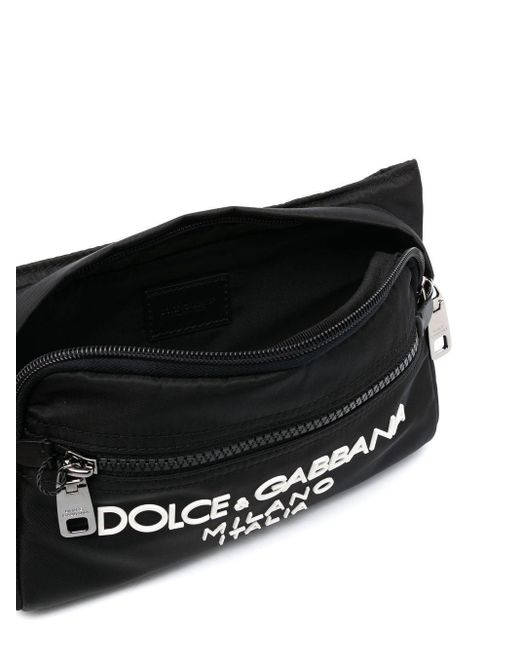 Dolce & Gabbana Black Small Nylon Belt Bag With Rubberized Logo for men