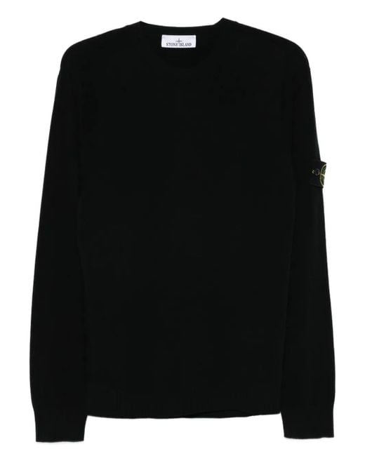 Stone Island Black Stretch Wool Crewneck Sweater With Reverse Stitch Details for men