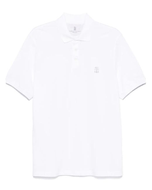 Brunello Cucinelli White Logo Cotton Polo Shirt for men
